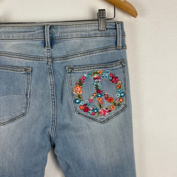 Driftwood Kelly Floral Embroidered Peace Sign Bootcut Jeans Women's 27x33 - Picture 3 of 11